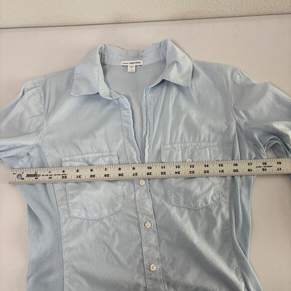 James Perse Top Womens L 3 Blue Button Up Shirt Utility 3/4 Roll Tab Sleeve - Picture 9 of 10